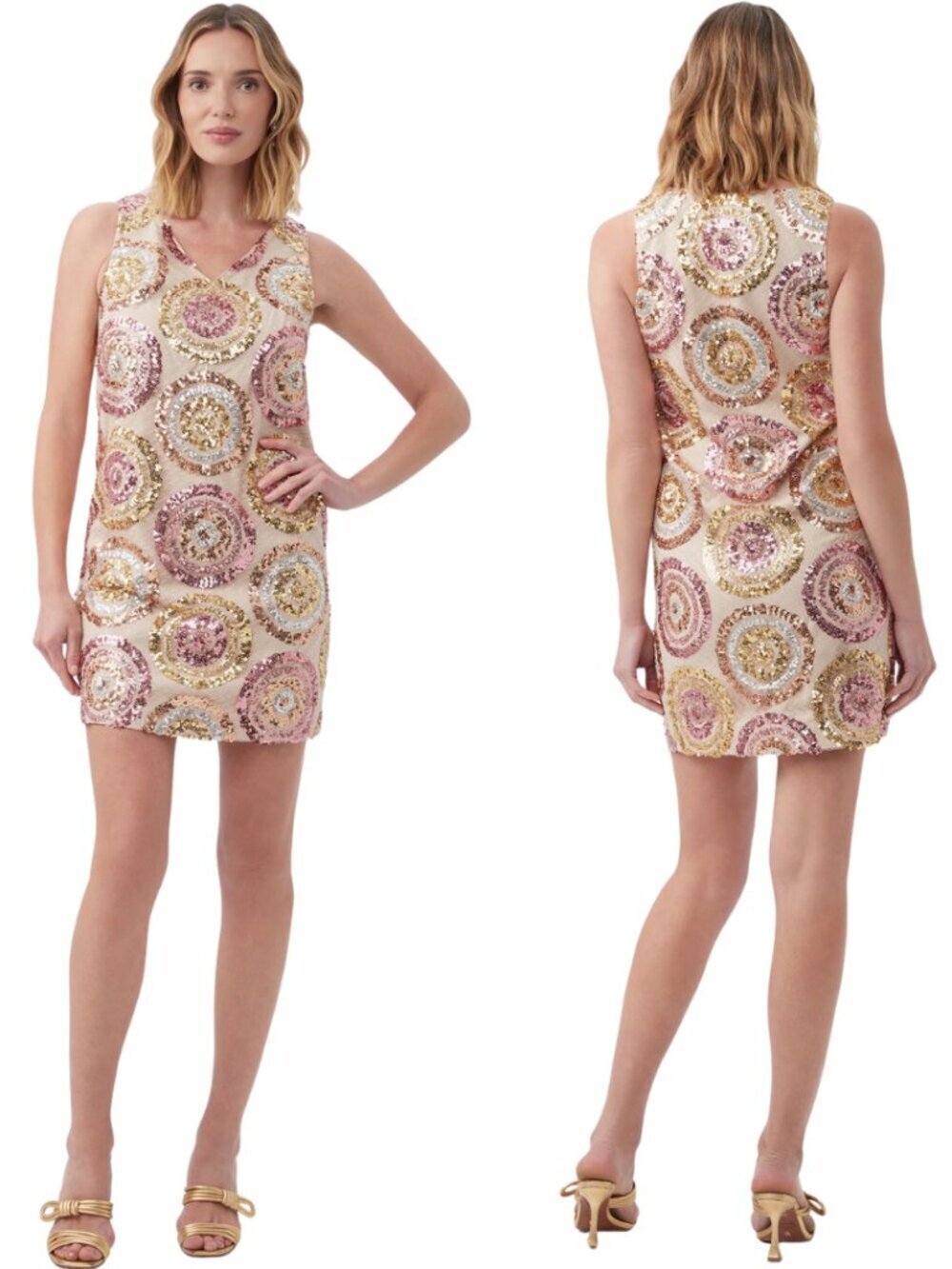 Trina Turk Glitterati Sequin Mini Dress Womens 6 Tan Cocktail Party Designer NWT